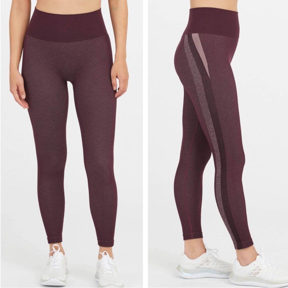 SPANX NWT SEAMLESS TRACK STRIPE LEGGINGS JAMMY PLUM MEDIUM